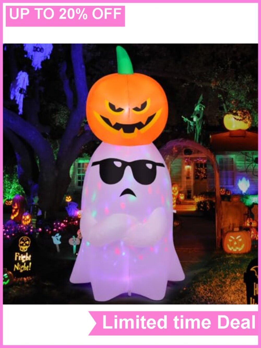 Halloween Inflatable Ghost with Pumpkin Built-in LEDs Outdoor Yard Decor